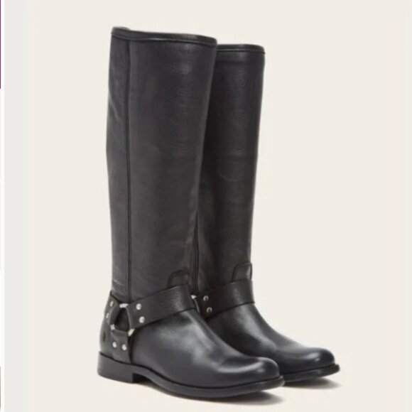 Frye PHILLIP Harness black tall boots 7 - Picture 1 of 10